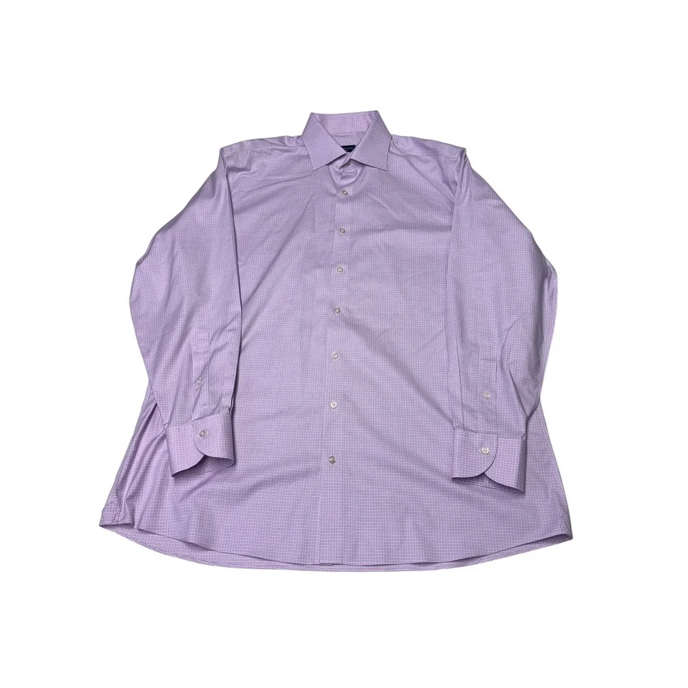 Proper Cloth Mens Pink Multi Grid Twill Non-Iron Stretch‎ Dress Shirt 17 35 XL